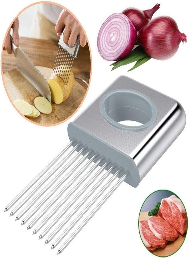 we3 Stainless Steel, Plastic Onion Holder Cutter Slicer Vegetable Tools Tomato Cutter, Silver - Image 3